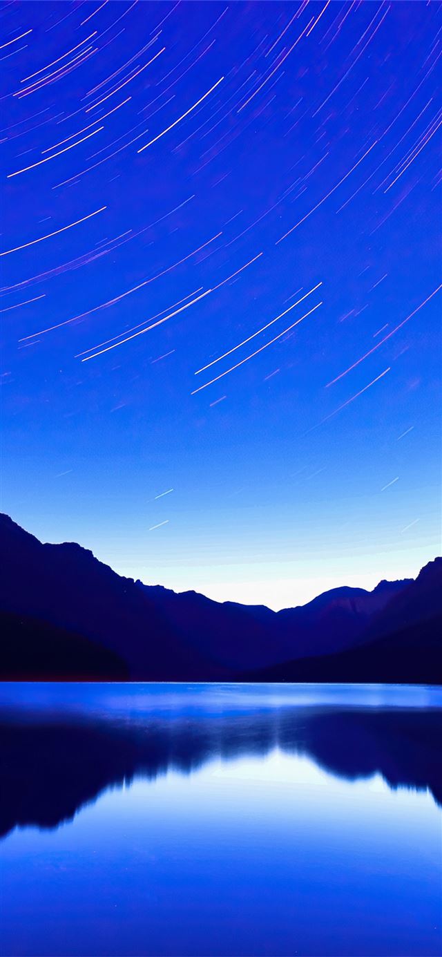 1125x2436 blue lake star trails 4k - lake iPhone 11 Wallpaper