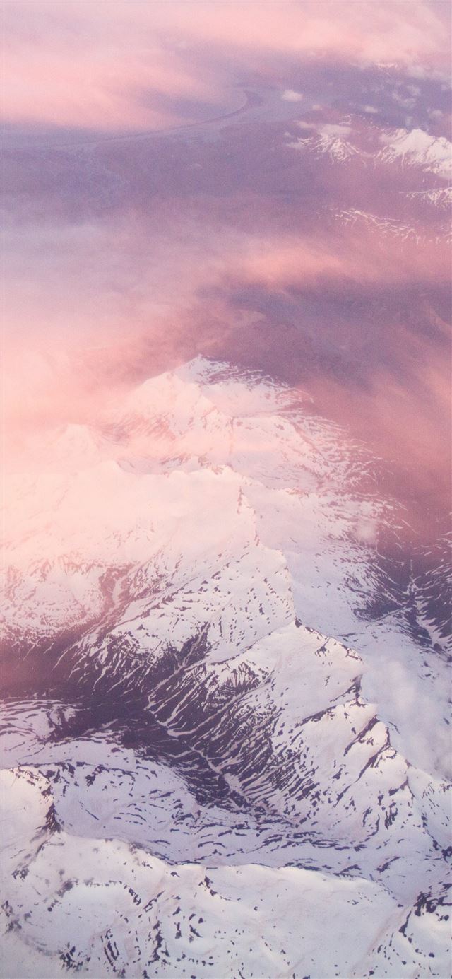 1125x2436 white mountains pink clouds 5k - 5k iPhone 11 Wallpaper