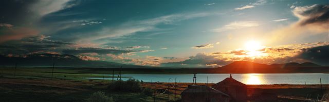 3840x1200 Armenia Sunset From Train - water iPhone Panoramic Wallpaper
