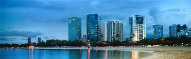 3840x1200 Waikiki After Sunset - sea iPhone Panoramic Wallpaper