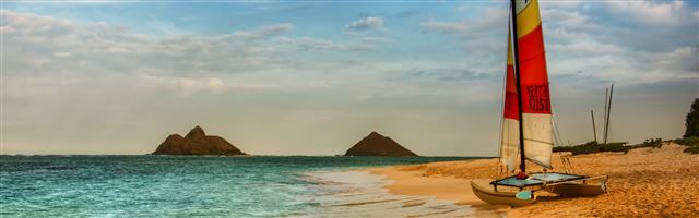 3840x1200 Boat On Oahu Beach - beach iPhone Panoramic Wallpaper