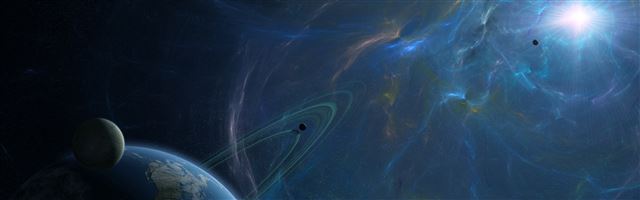 3840x1200 Fantasy blue space - space iPhone Panoramic Wallpaper