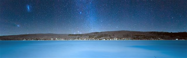 3840x1200 Milky way over lake william - sky iPhone Panoramic Wallpaper
