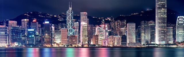 3840x1200 Hong Kong Skyscrapers - water iPhone Panoramic Wallpaper