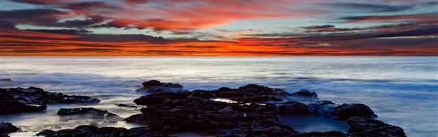 3840x1200 Blue Ocean And Orange Sunset - water iPhone Panoramic Wallpaper