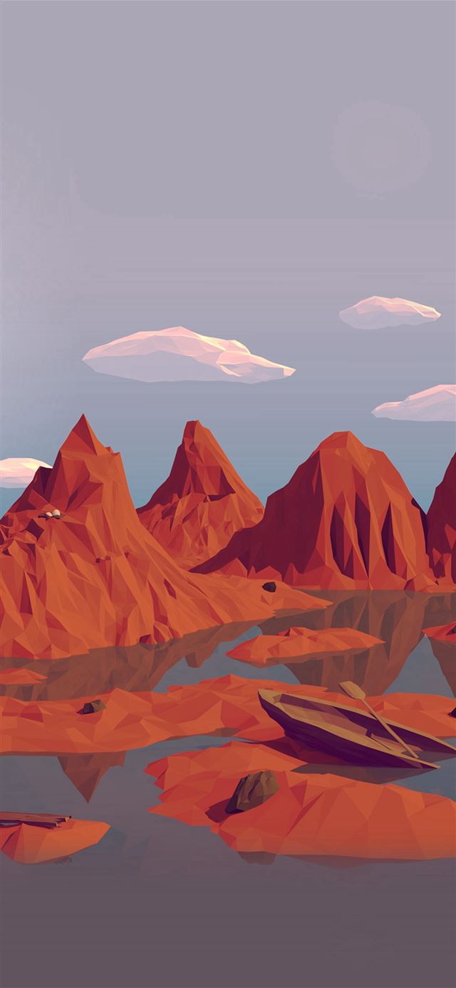 1125x2436 Low Poly Art Mountain Red Illust Art -  iPhone 11 Wallpaper