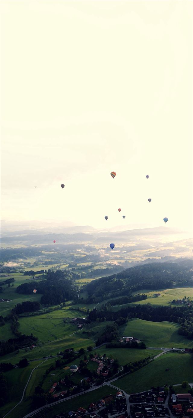1125x2436 Balloon Party Green Blue Wide Mountain Nature -  iPhone 11 Wallpaper