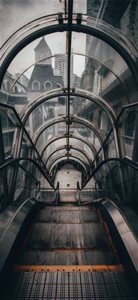 gray empty escalator iPhone 11 wallpaper