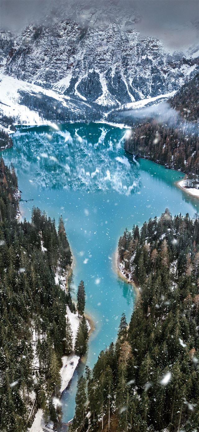 1125x2436 aerial photo of snow covered mountain near body of... - scenery iPhone 11 Wallpaper