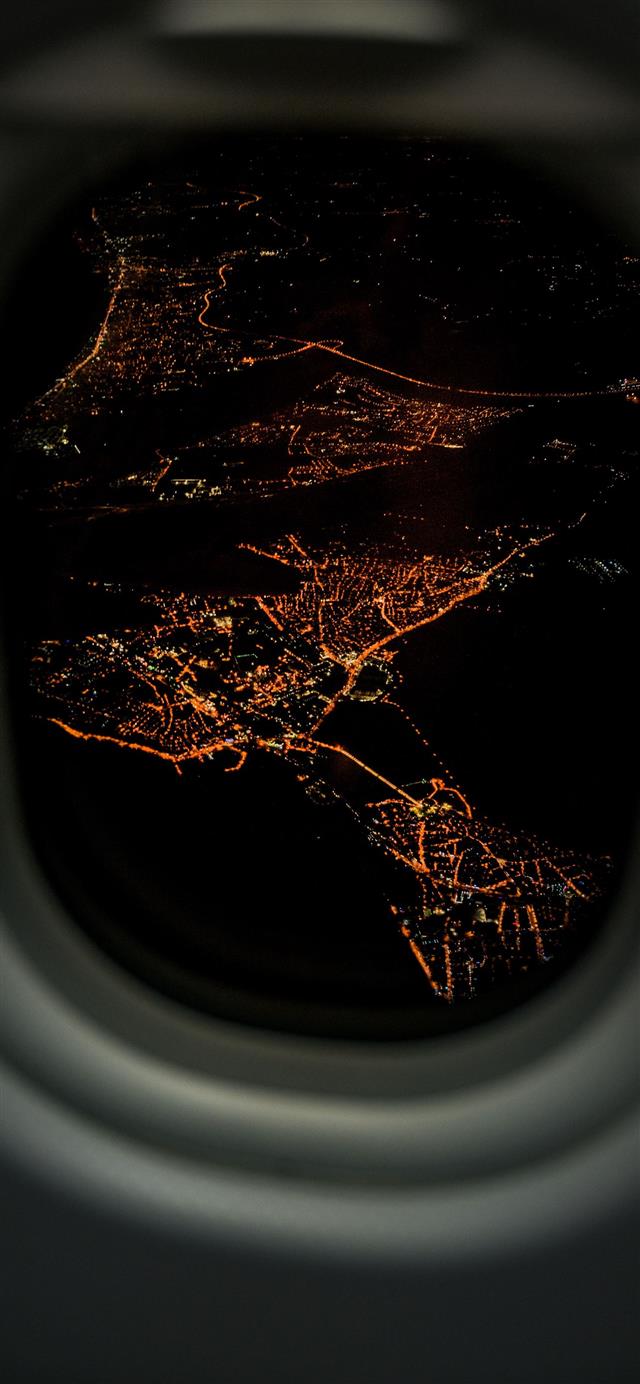 1125x2436 lighted city airplane view - black iPhone 11 Wallpaper