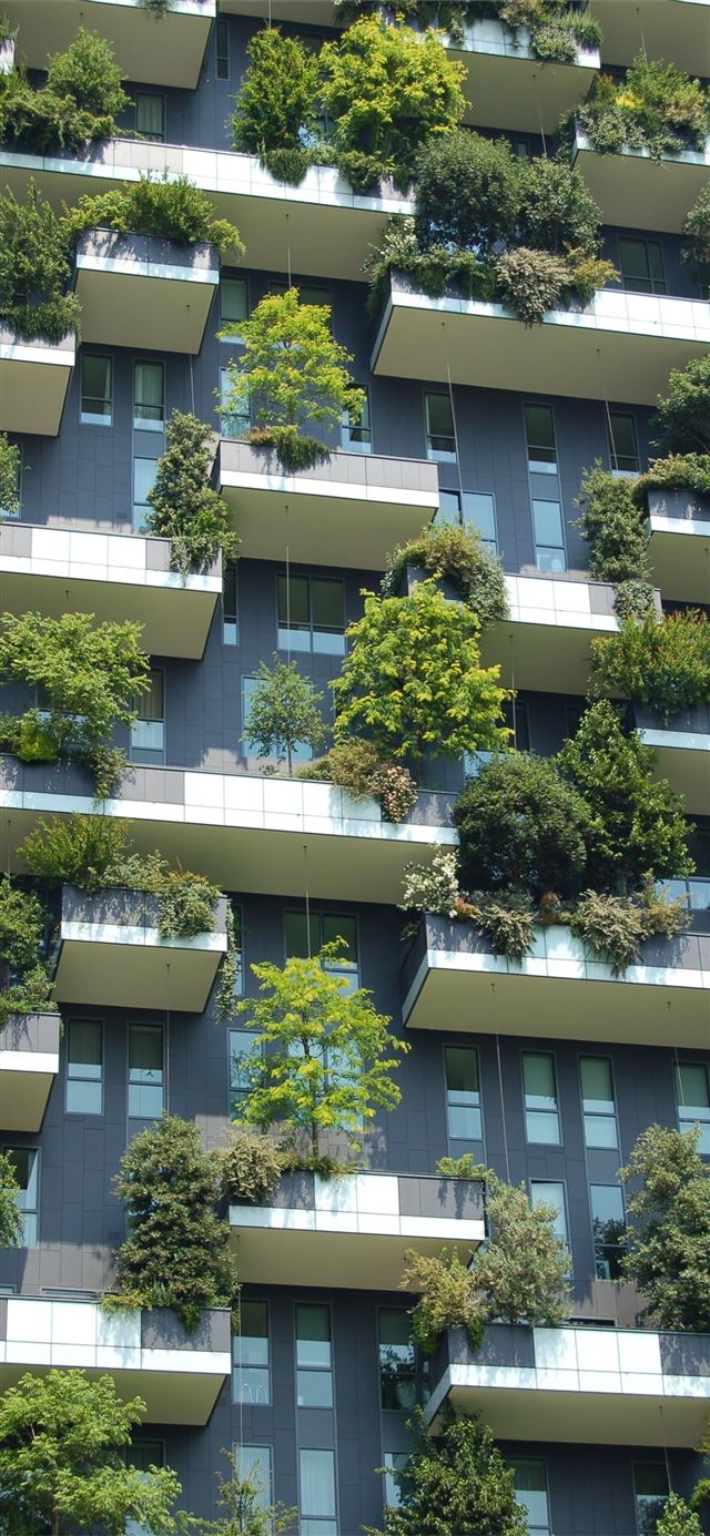 1125x2436 low angle photo of gray building with green plants - green iPhone 11 Wallpaper