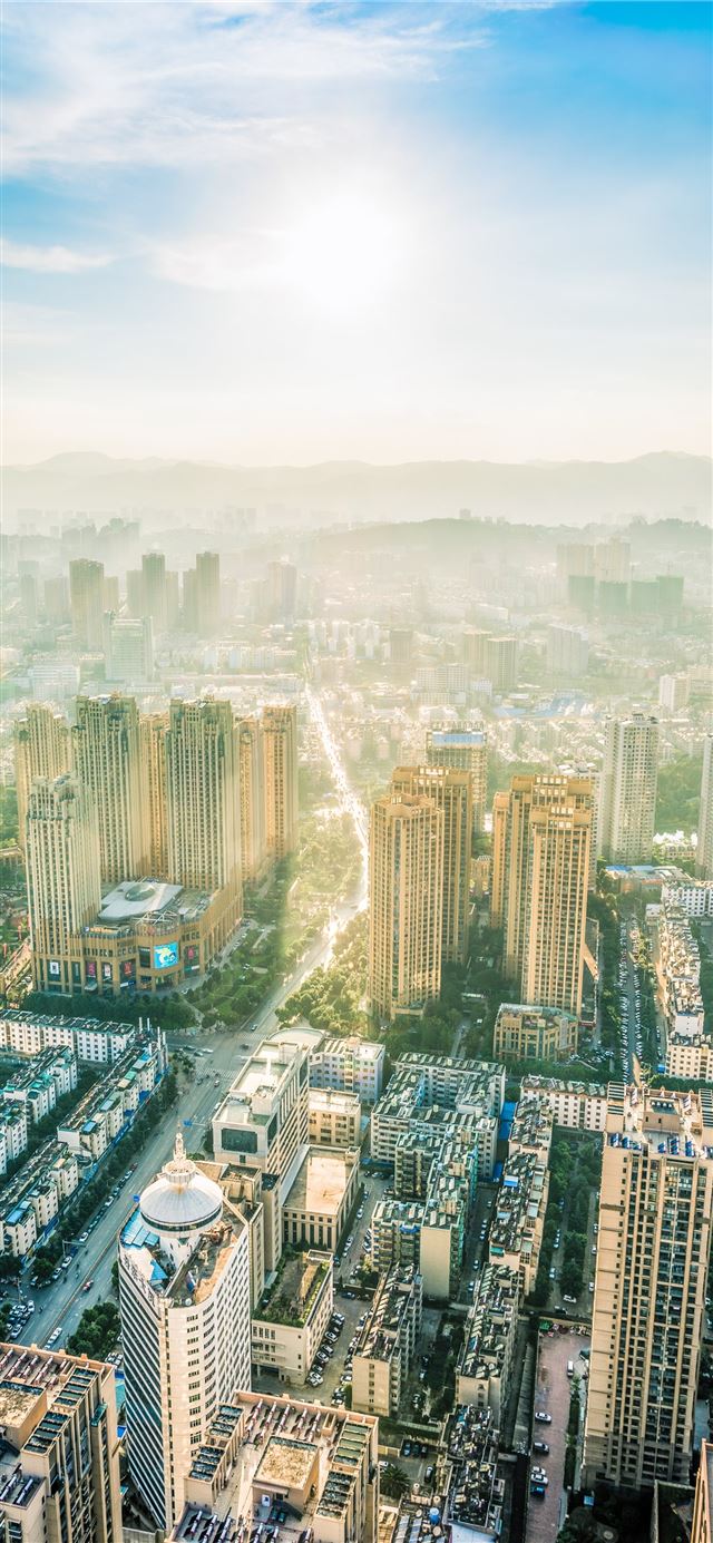 1125x2436 aerial photography of city buildings - scenery iPhone 11 Wallpaper