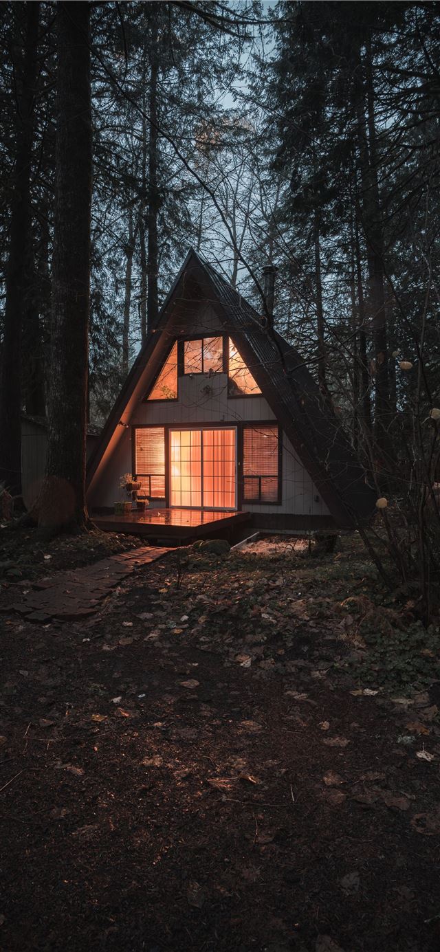 1125x2436 An A Frame home at night in the Mount Hood area  - usa iPhone 11 Wallpaper