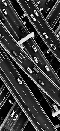 aerial grayscale photography of cars in the street... wallpaper