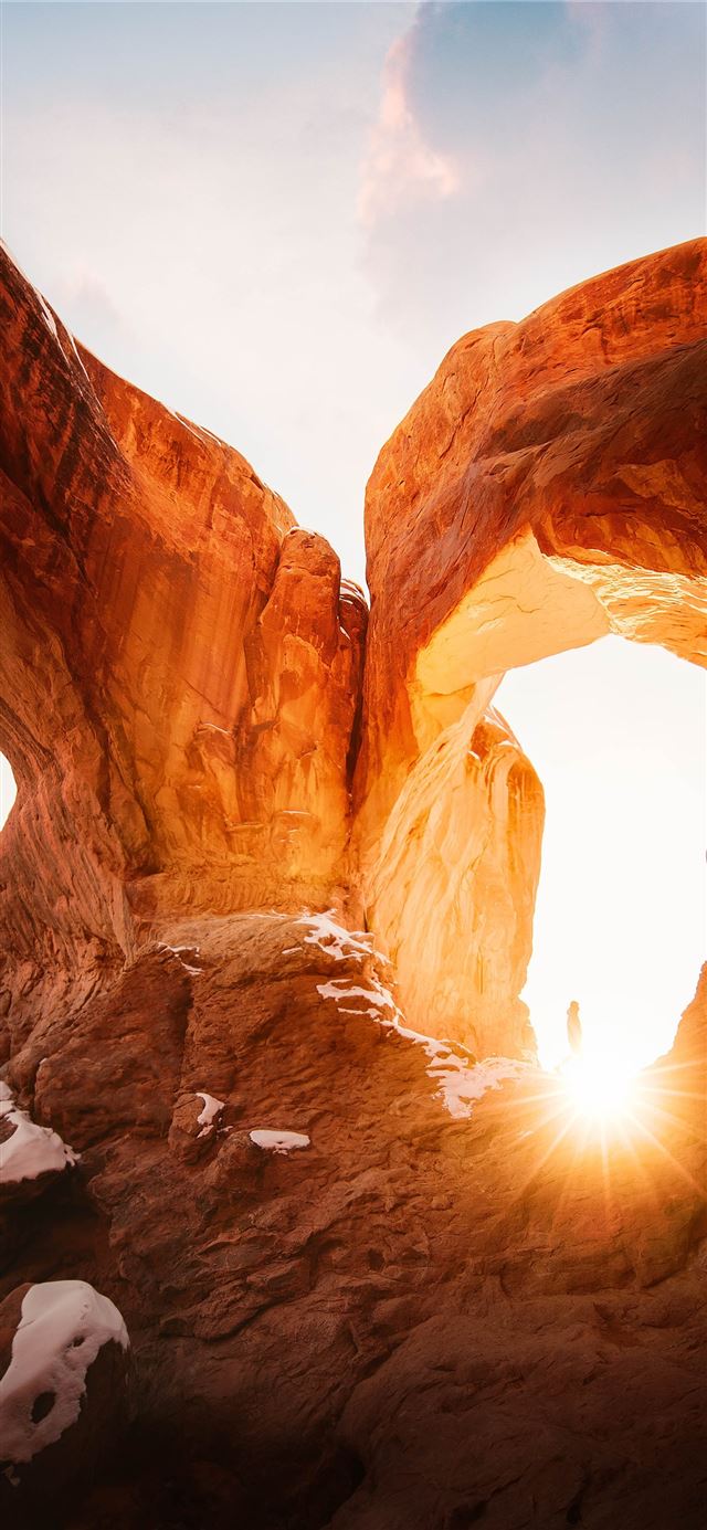 1125x2436 Natural arch during golden hour - bird iPhone 11 Wallpaper