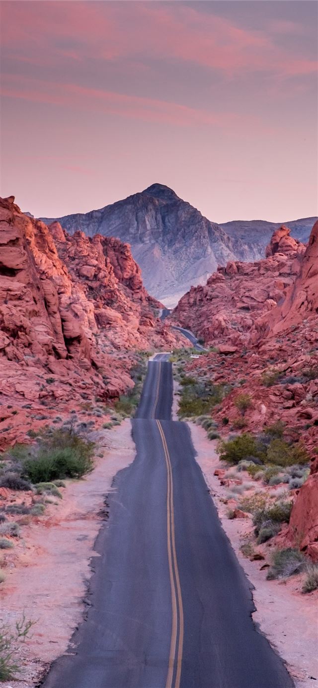 1125x2436 photo of empty road between rock formations - united states iPhone 11 Wallpaper