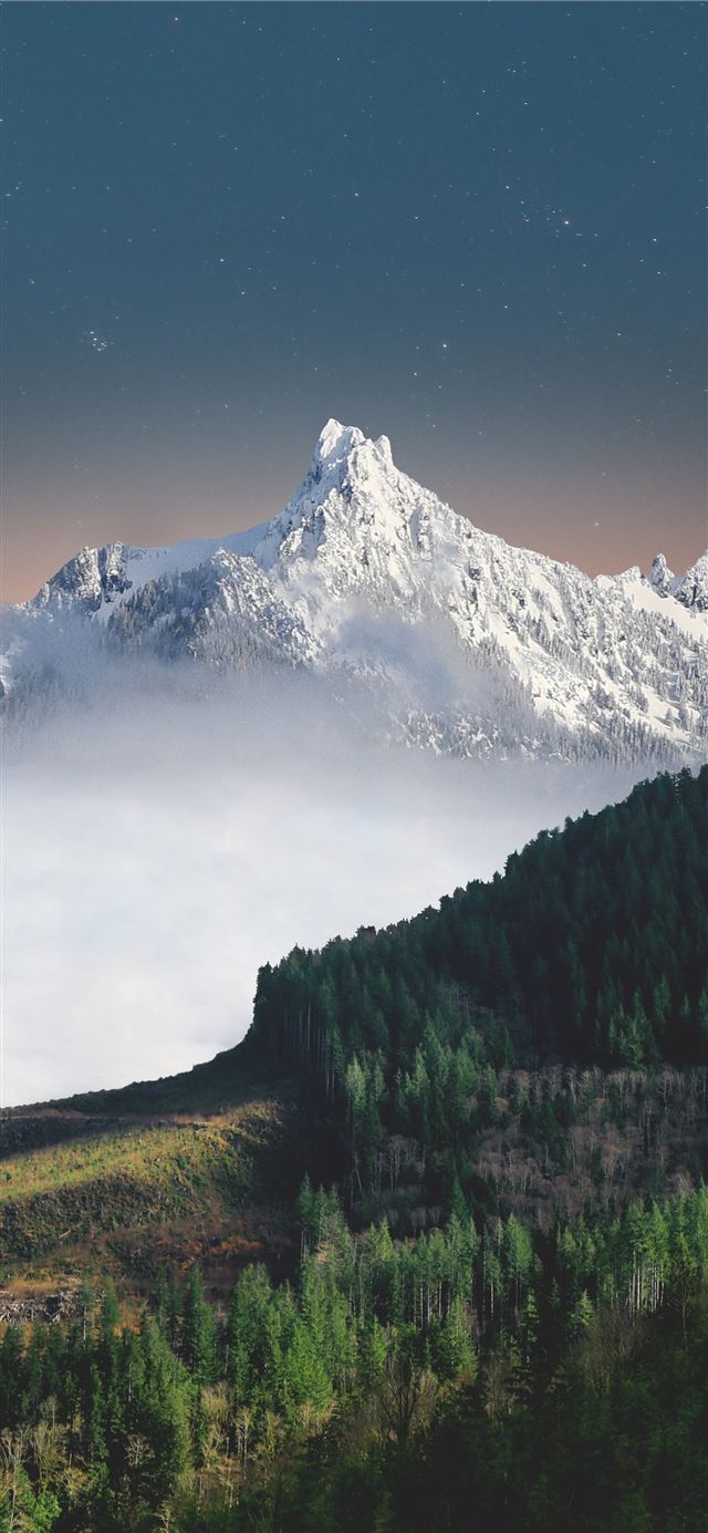 1125x2436 aerial photography of trees distance with white mo... - landscape iPhone 11 Wallpaper