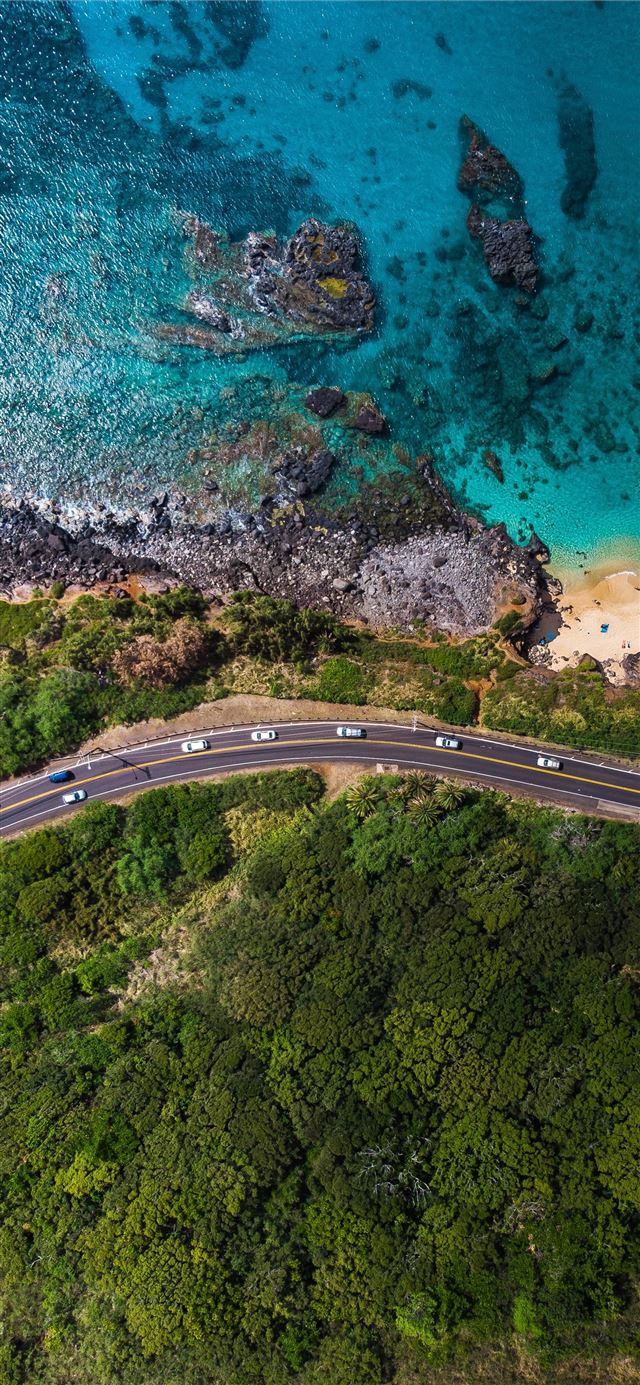 1125x2436 aerial view of road near body of water during dayt... -  iPhone 11 Wallpaper