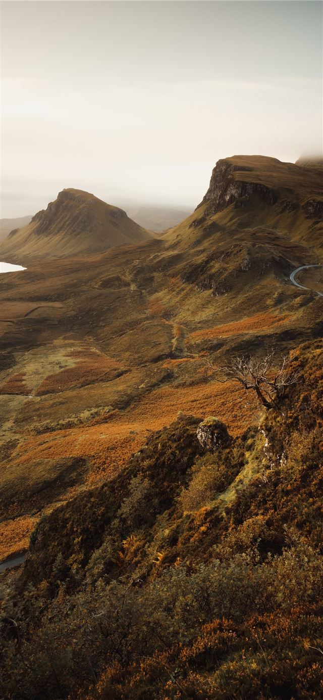 1125x2436 brown and green mountain under white sky during da... - scenery iPhone 11 Wallpaper