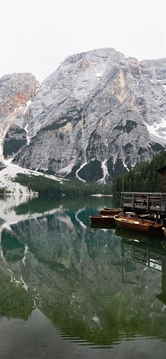 1125x2436 wooden house beside lake - grey iPhone 11 Wallpaper