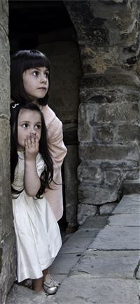 kids children girls hiding surprised play and wallpaper