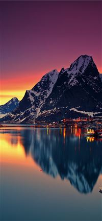 Norway Lofoten islands Europe Mountains sea sunris... wallpaper