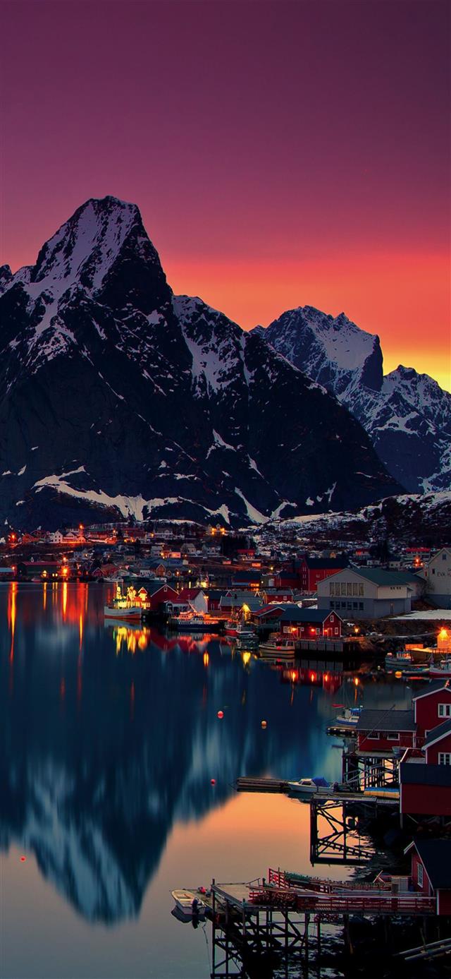 1125x2436 Lofoten Islands Norway Mountains Sunrise Free 4K U... - 100 most beautiful places to visit iPhone 11 Wallpaper