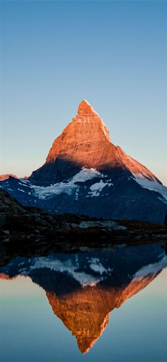 1125x2436 Matterhorn mountain glow sunset lake - matterhorn iPhone 11 Wallpaper