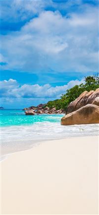 Maldives Seychelles beach ocean coast palm sky 5k wallpaper