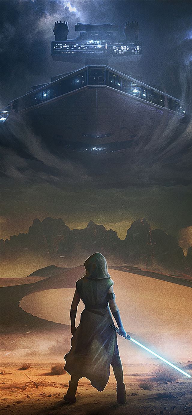 1125x2436 rey with lightsaber - artwork iPhone 11 Wallpaper
