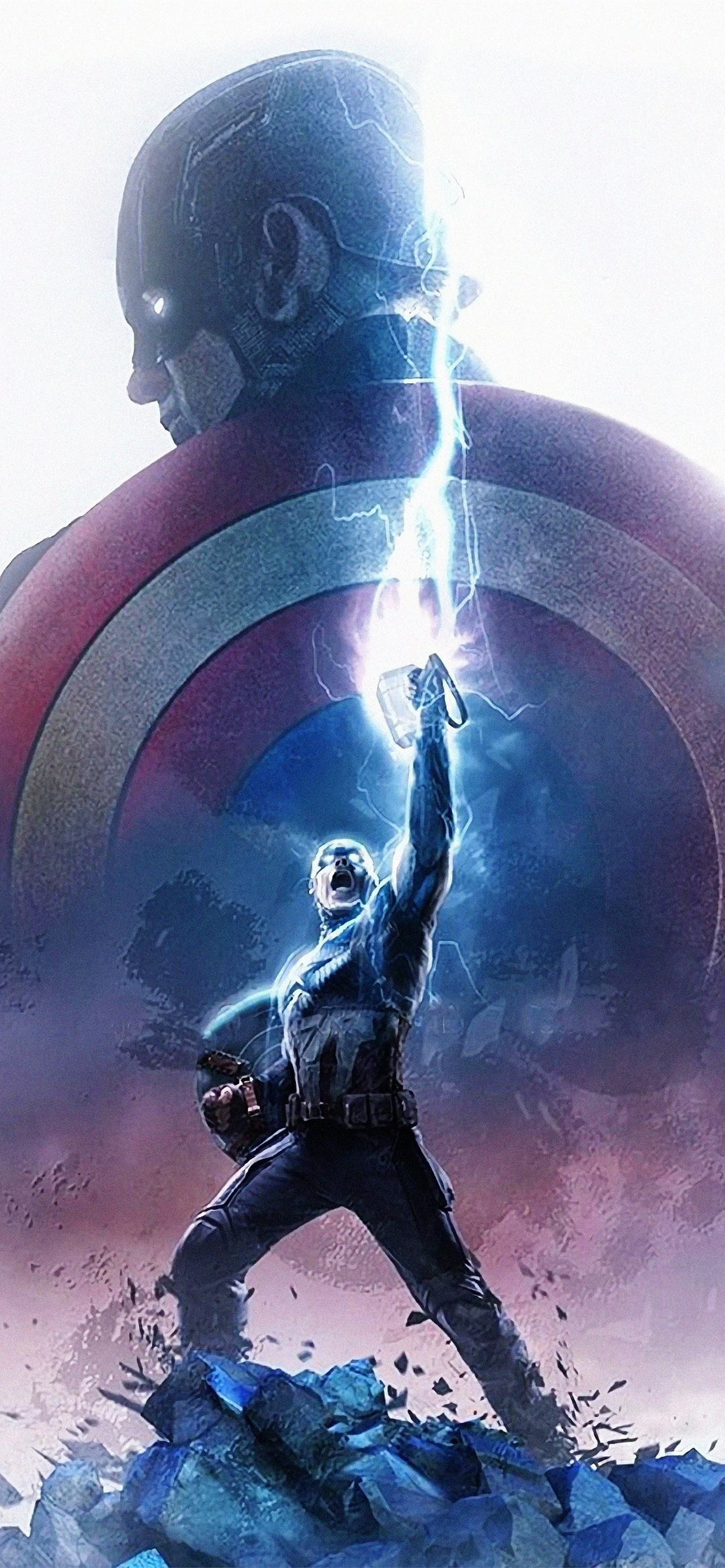 Endgame Captain America Thor Hammer Lightning 4k C... iPhone wallpaper 
