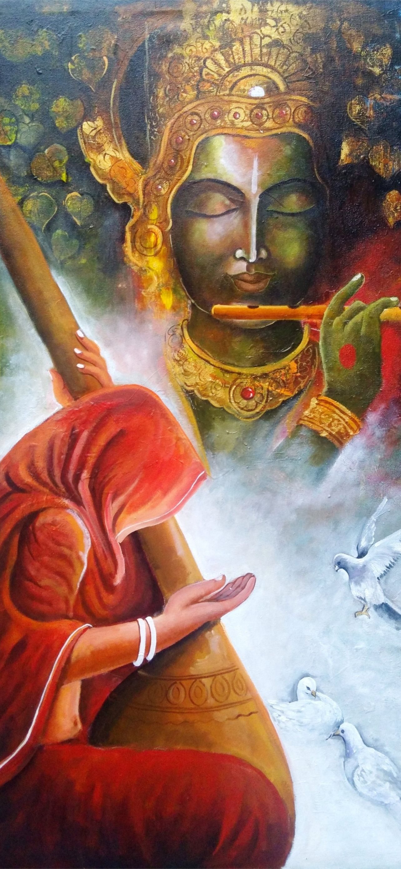 Painting Krishna God Image top iPhone wallpaper 