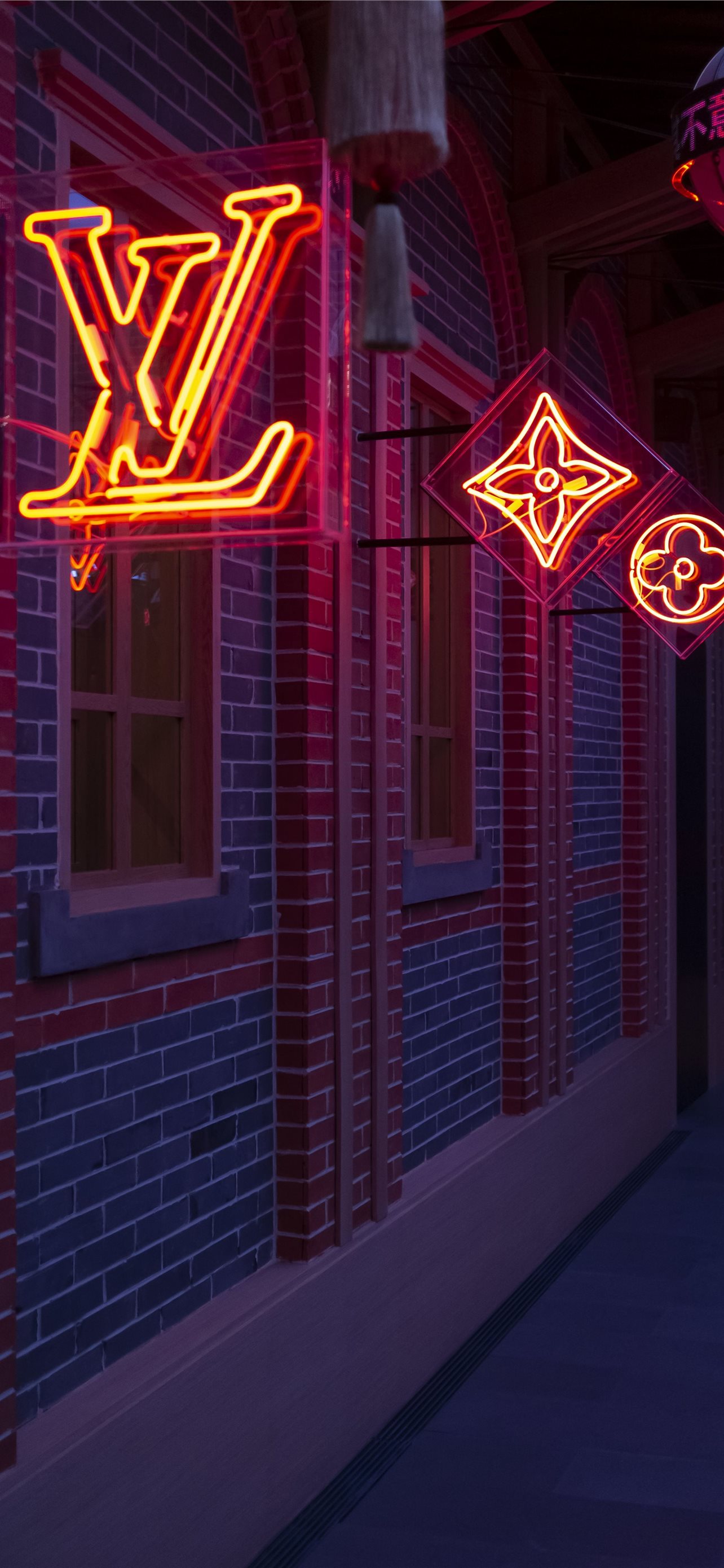 Neon Louis Vuitton on Dog iPhone wallpaper 
