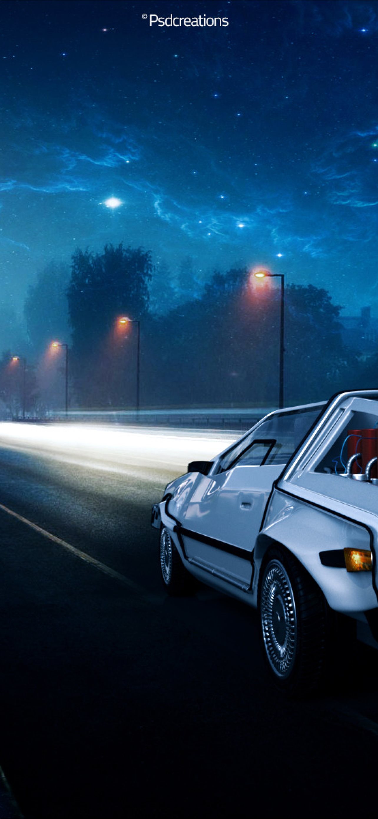 Back to the Future DeLorean Car Illustration Resol... iPhone wallpaper 