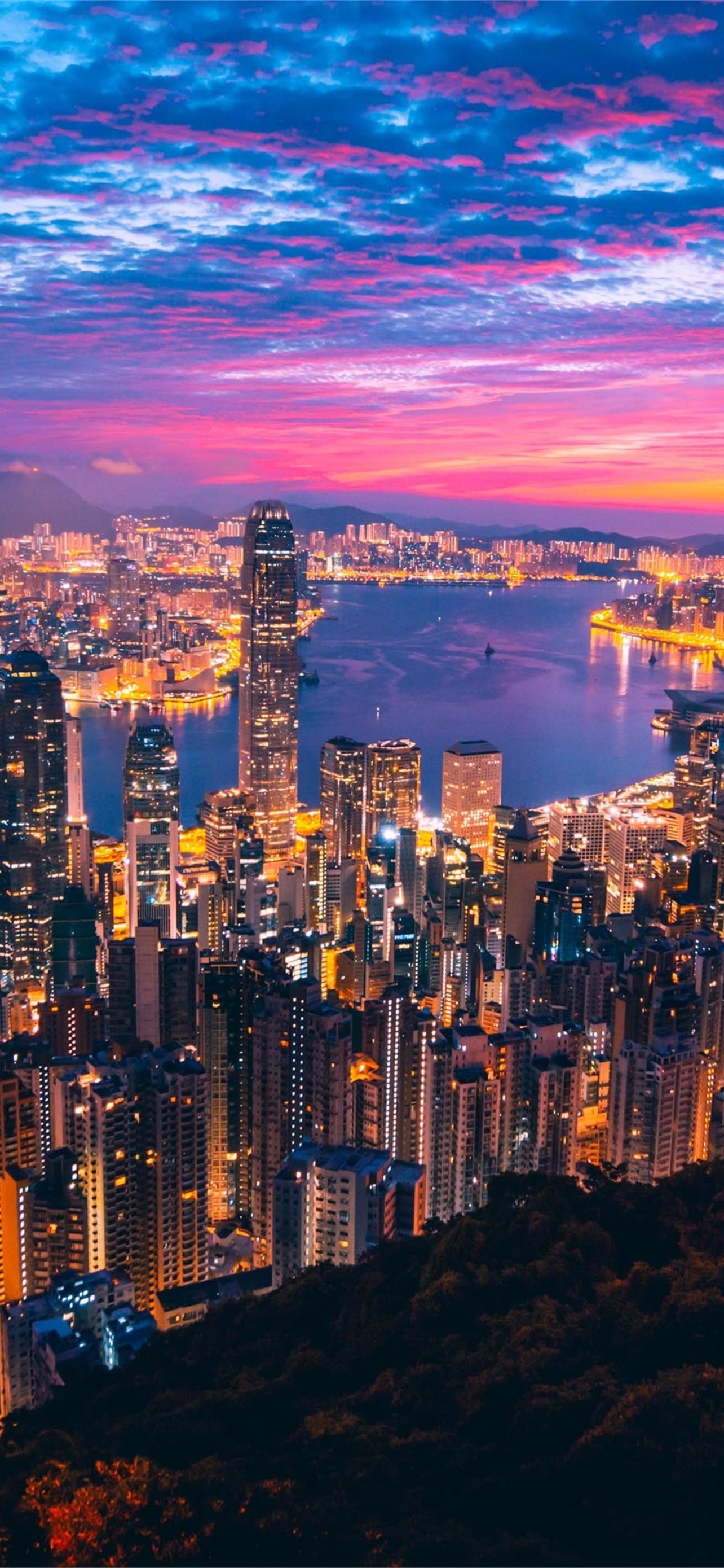 Hong Kong City View Buildings Light Night Samsung ... iPhone wallpaper 