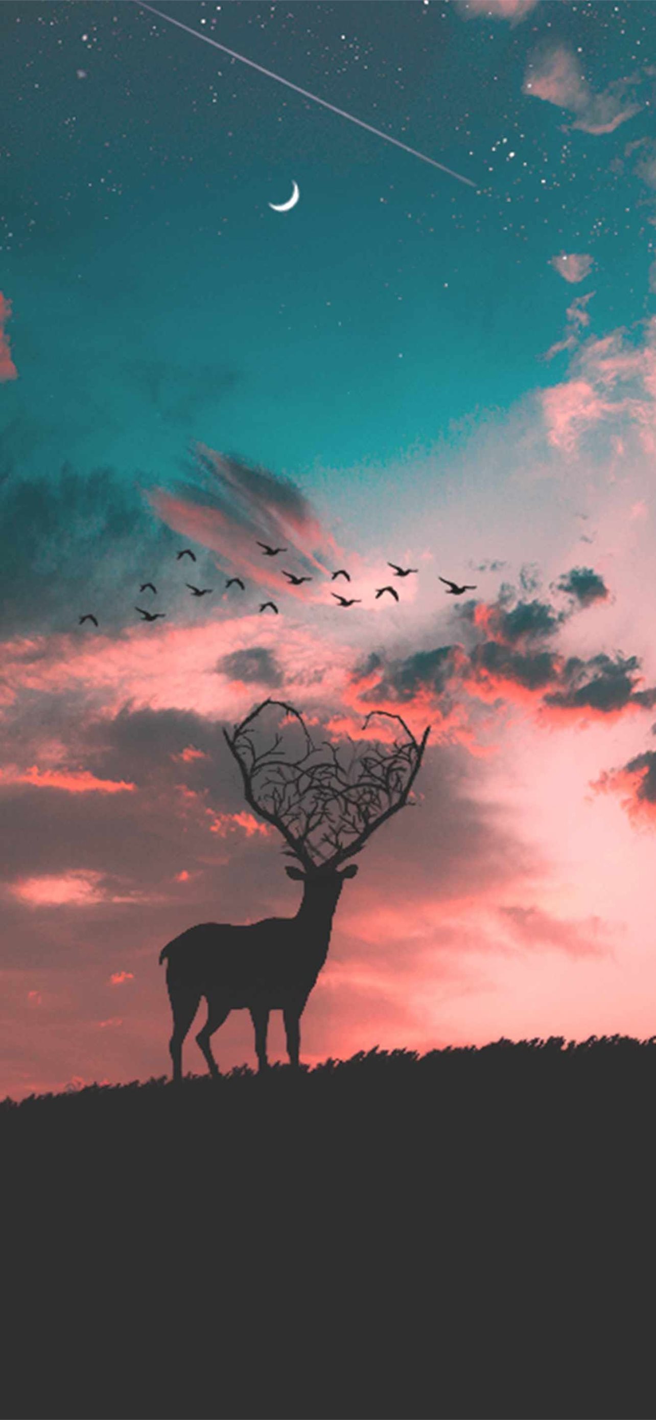 DEER SILHOUETTE Sky iPhone Wallpaper  Iphone wallpaper sky Silhouette  painting Deer wallpaper