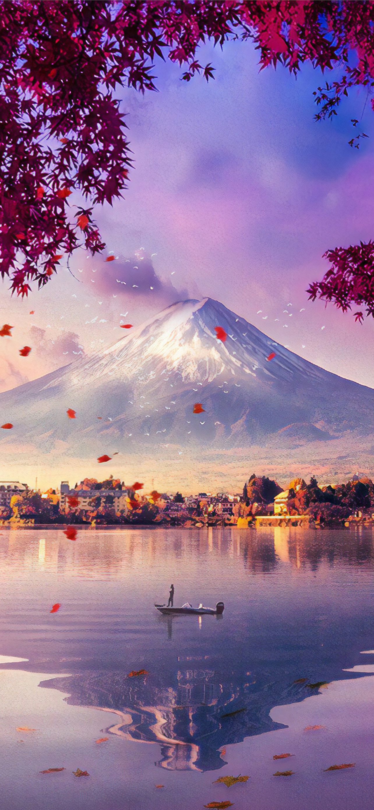 Fuji mountain and ping backgound 4K wallpaper download
