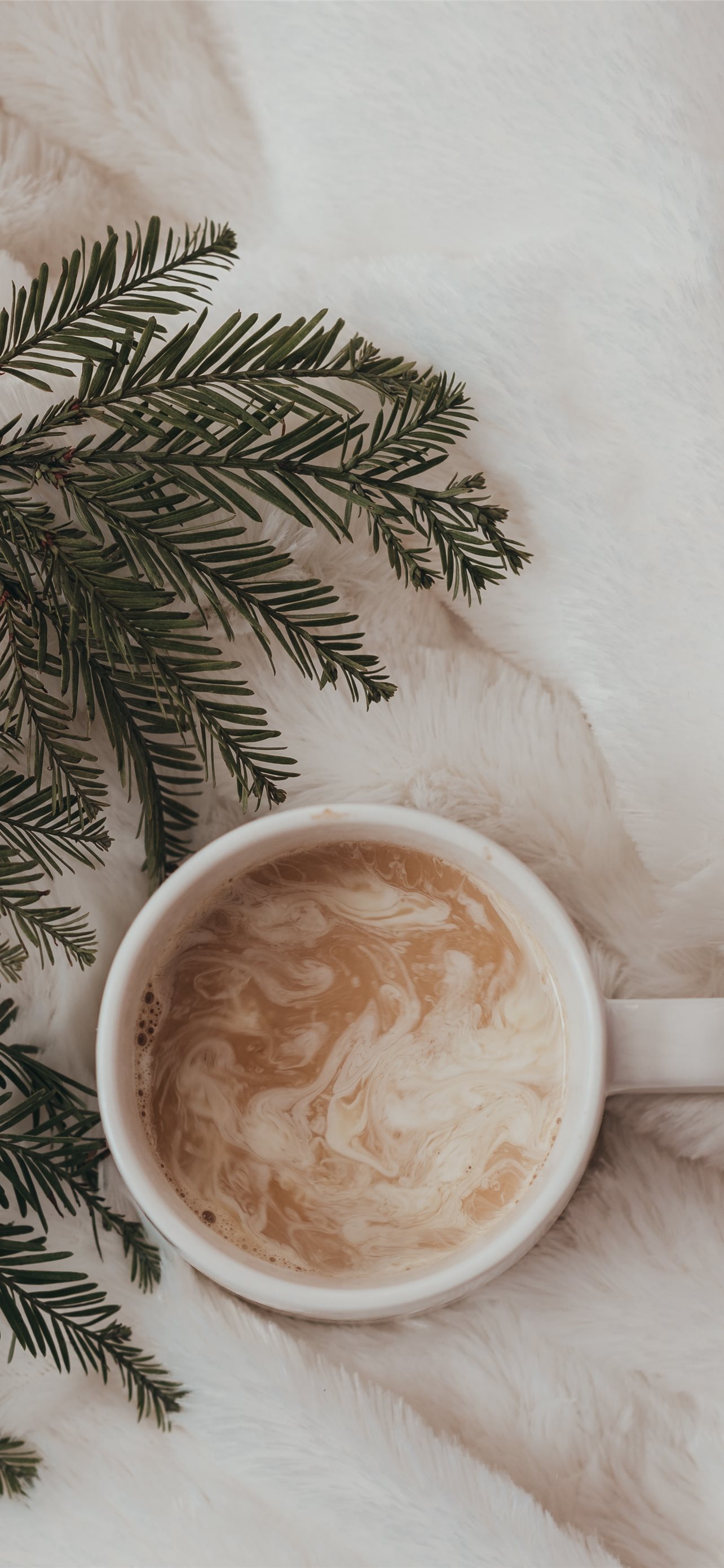 cup of coffee latte on fur textile iPhone wallpaper 