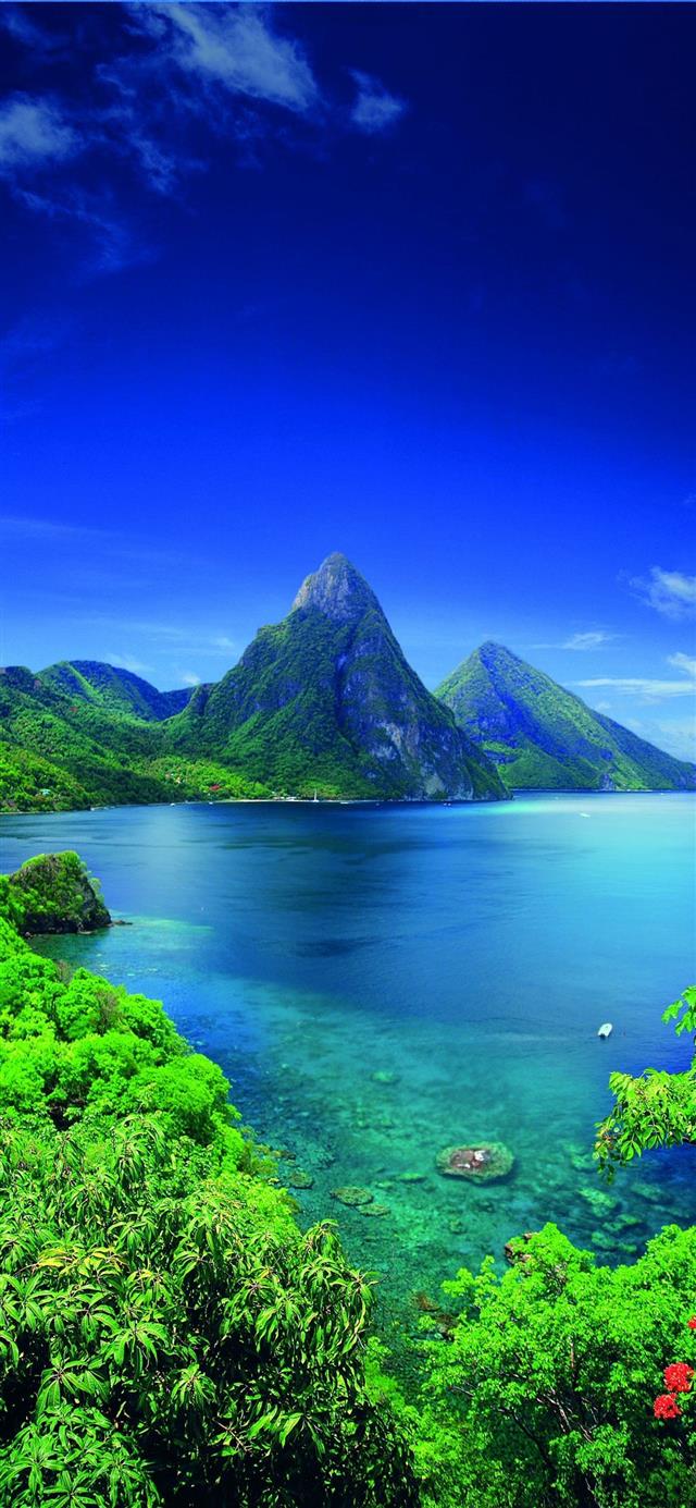 The Piton volcanoes Saint Lucia Caribbean been to ... iPhone 12 wallpaper 