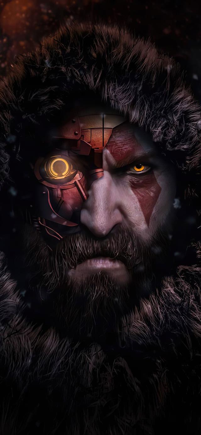 kratos as cyberpunk iPhone 12 wallpaper 