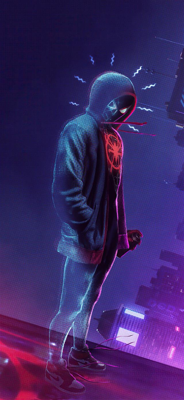 spider man miles morales noise iPhone 12 wallpaper 