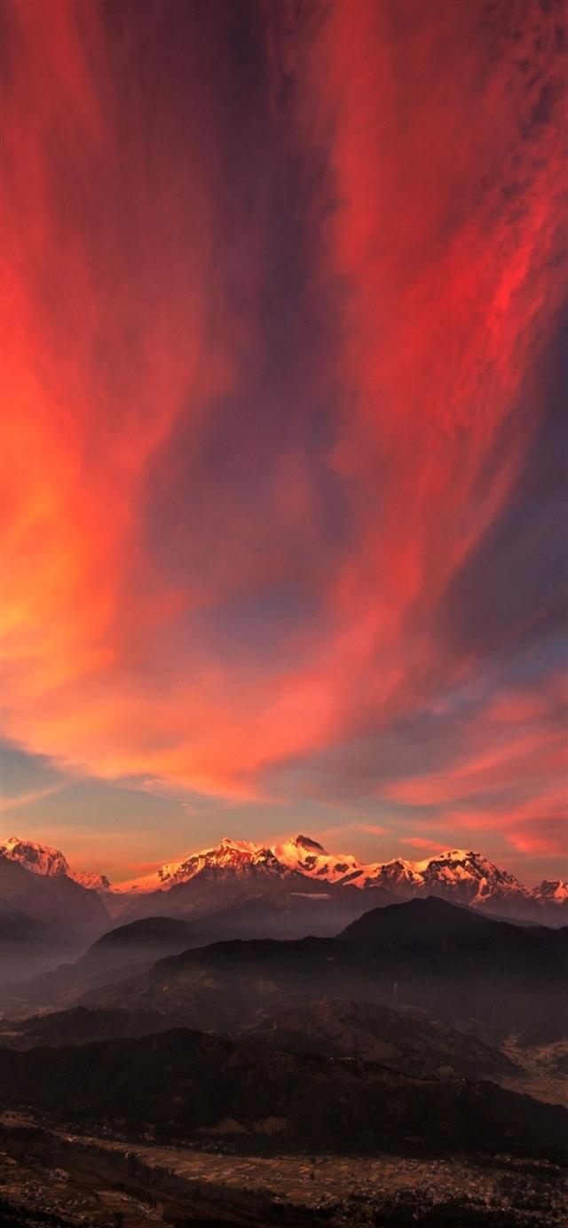 sunset of tibet mountains iPhone 12 wallpaper 