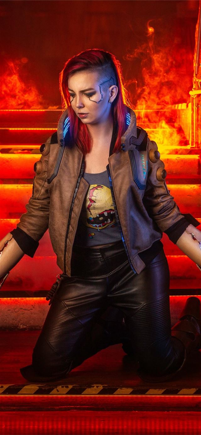 v in cyberpunk 2077 cosplay iPhone 12 wallpaper 
