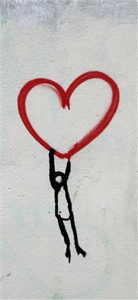 red heart and man hanging drawing wallpaper