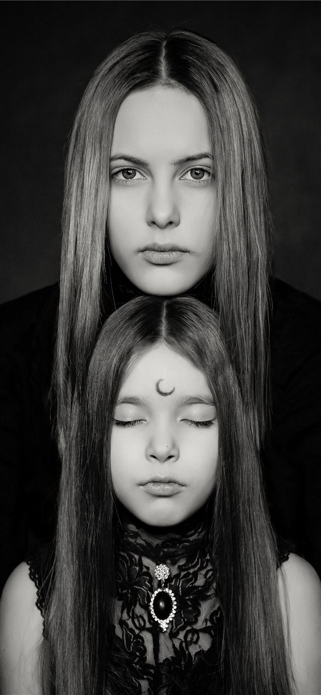 grayscale photography of two women iPhone 12 wallpaper 
