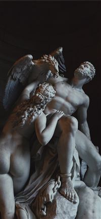 nude male and female with bird sculpture wallpaper