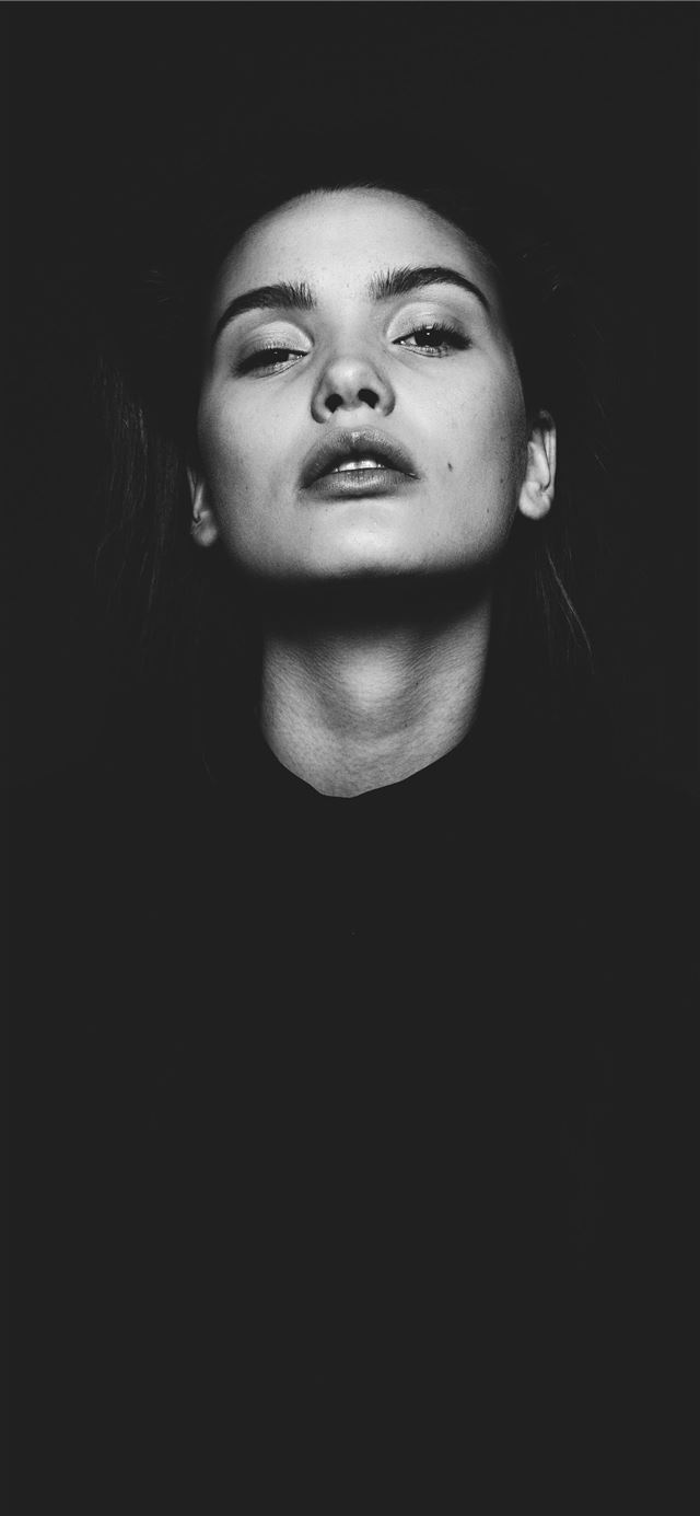 1170x2532 black and white photo of woman looking upward - beauty iPhone 12 Wallpaper