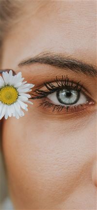 white petaled flower near woman eye wallpaper