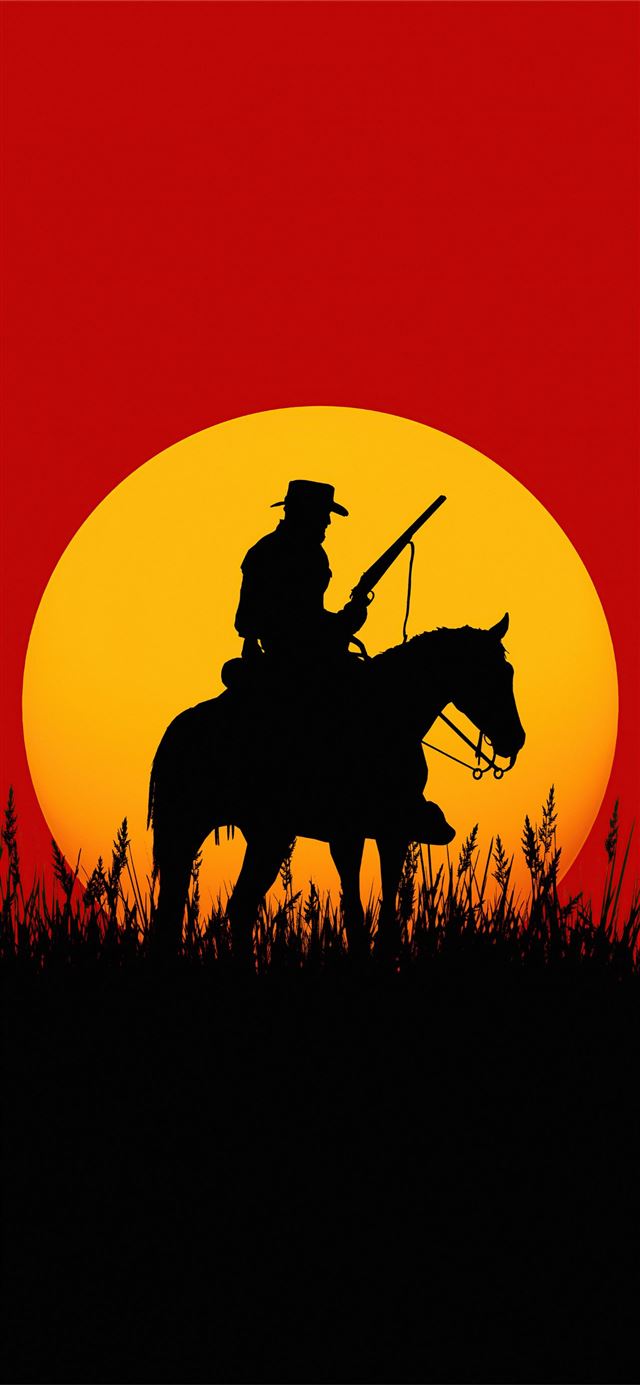 silhouette cowboy red dead redemption 2 5k iPhone 12 wallpaper 