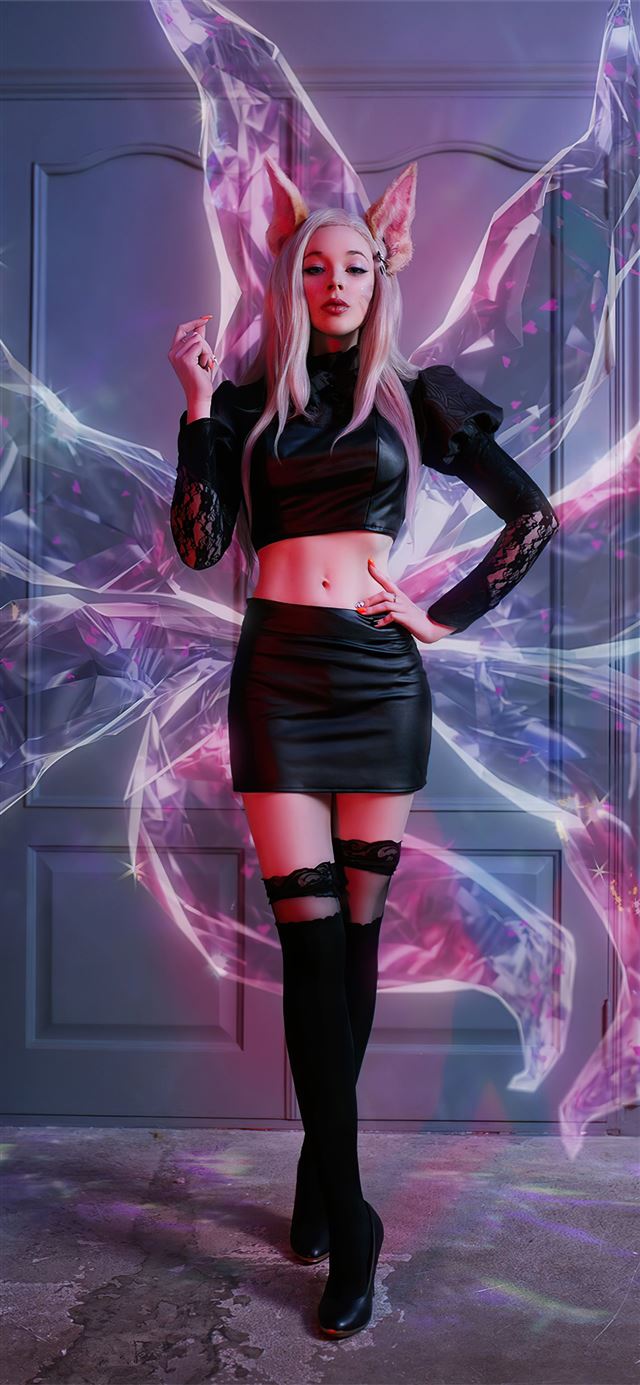 ahri kda cosplay girl 4k iPhone 12 wallpaper 